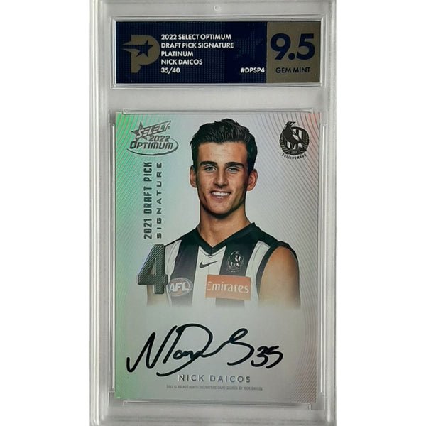 2022 AFL OPTIMUM Nick Daicos Platinum Draft Pick Signature 35/40 JUMPER NUMBER