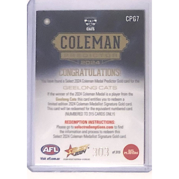 2024 AFL FOOTY STARS Gold Coleman Medal Predictor Geelong 303/315