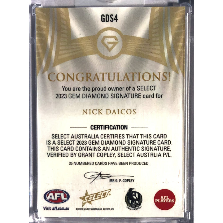 2023 Select AFL GEM Diamond Nick Daicos COLLINGWOOD Signature 26/35