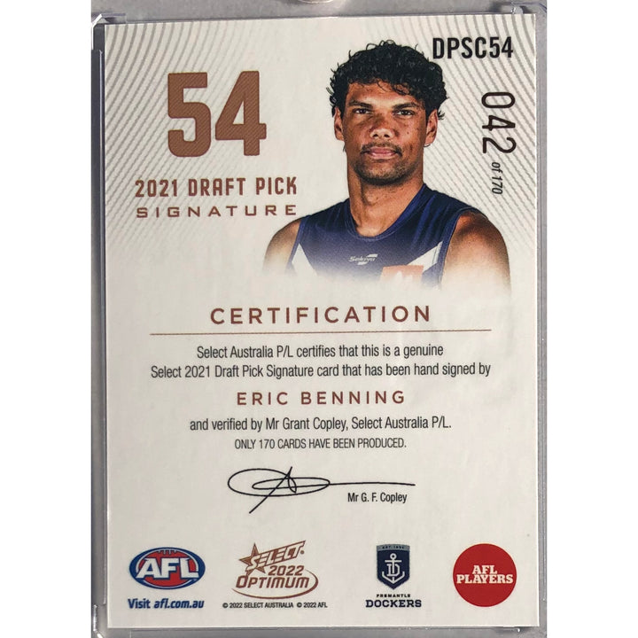 2022 SELECT AFL OPTIMUM Eric Benning Copper Draft Pick Signature DPS 042/170