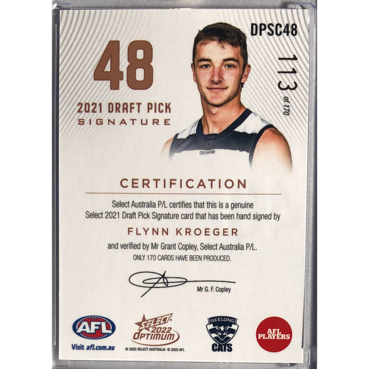 2022 SELECT AFL OPTIMUM Flynn Kroeger Copper Draft Pick Signature DPS 113/170