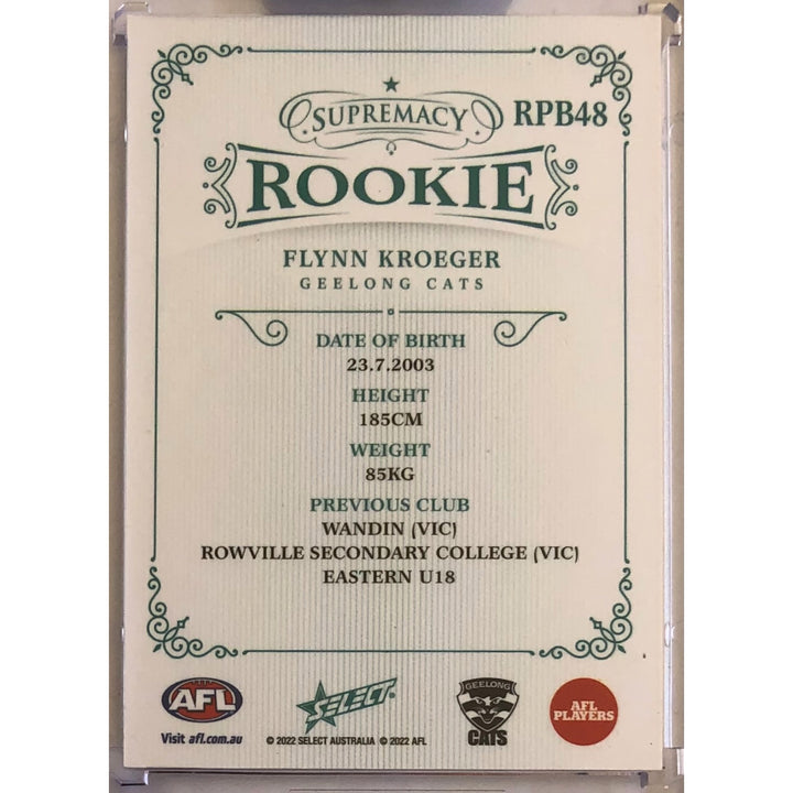 2022 AFL SUPREMACY ROOKIE Blue Flynn Kroeger 71/75