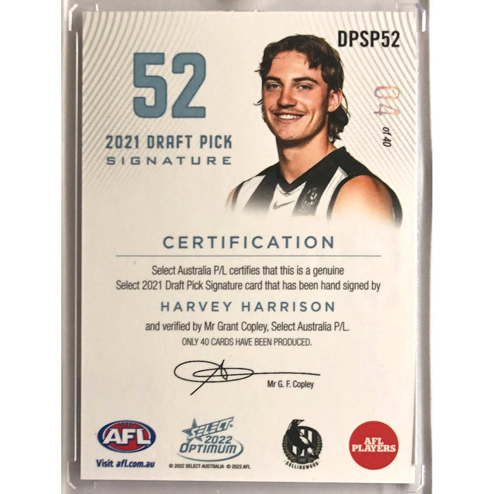 2022 AFL OPTIMUM Harvey Harrison Platinum Draft Pick Signature 04/40