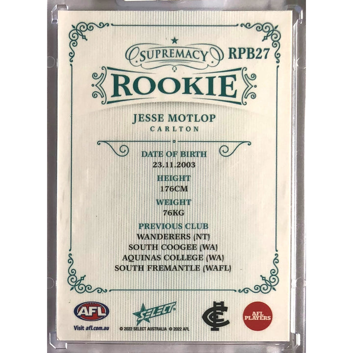 2022 AFL SUPREMACY ROOKIE Blue Jesse Motlop 16/75