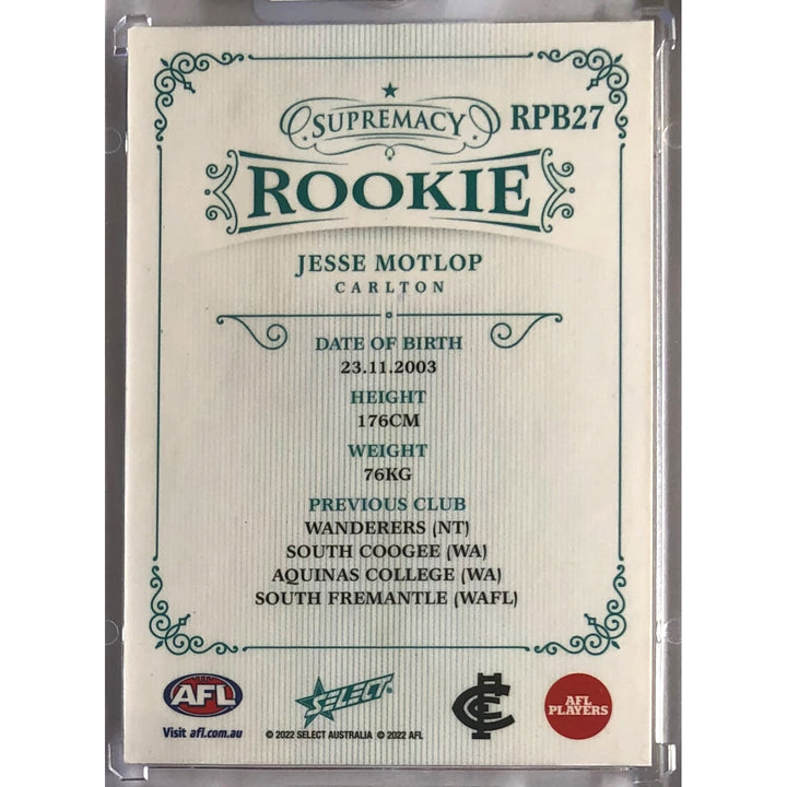 2022 AFL SUPREMACY ROOKIE Blue Jesse Motlop 67/75