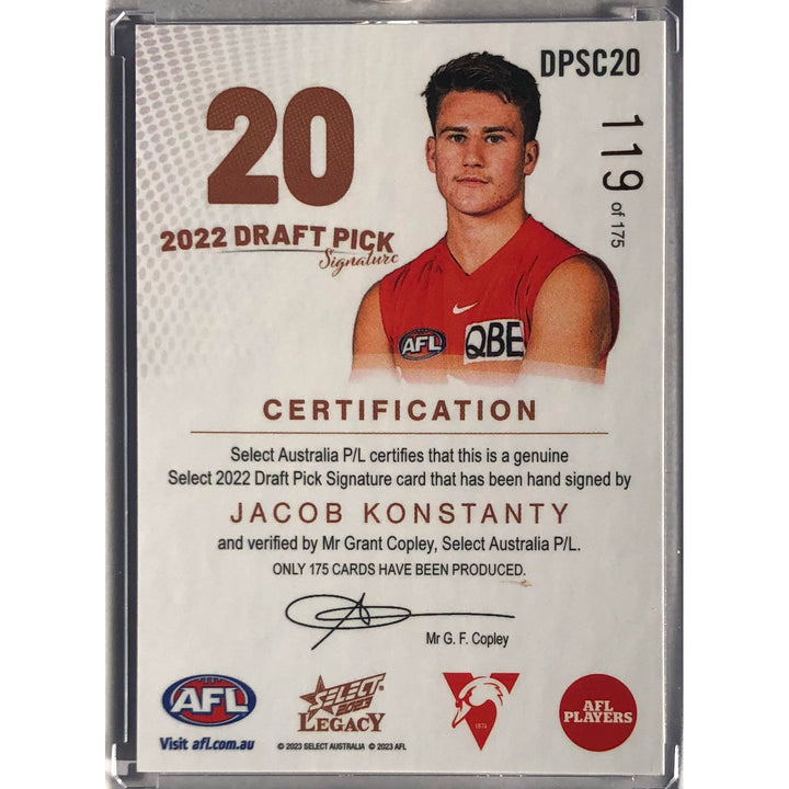 2023 SELECT AFL LEGACY Jacob Konstanty Copper Draft Pick Signature DPS 119/175