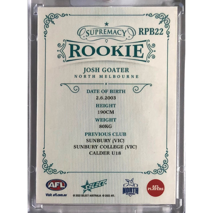 2022 AFL SUPREMACY ROOKIE Blue Josh Goater 74/75