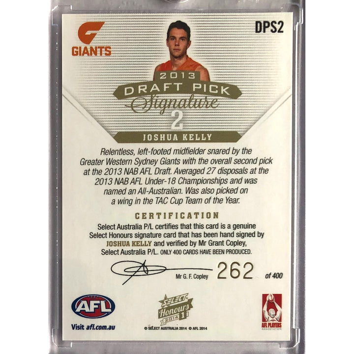 2014 SELECT AFL HONOURS Josh Kelly Draft Pick Signature 262/400