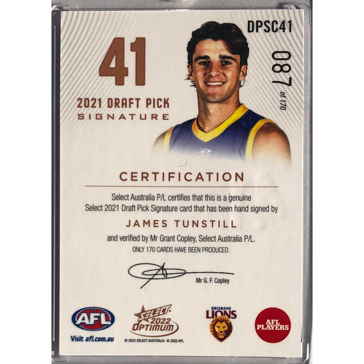 2022 SELECT AFL OPTIMUM James Tunstill Copper Draft Pick Signature DPS 087/170