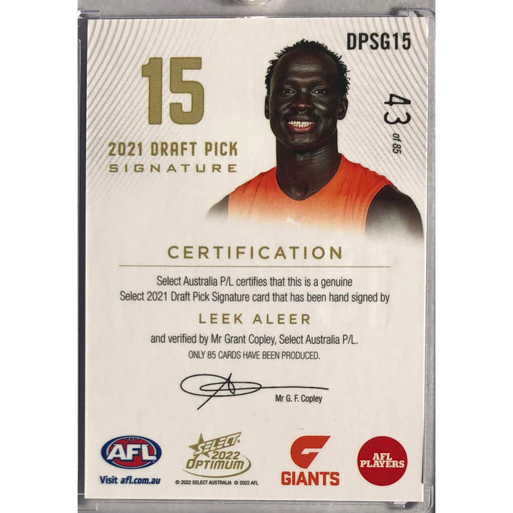 2022 SELECT AFL OPTIMUM Leek Aleer Gold Draft Pick Signature DPS 43/85