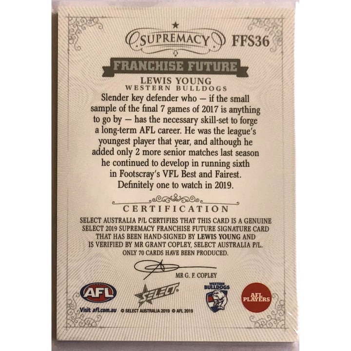 2019 SELECT AFL SUPREMACY Franchise Future Signature Lewis Young 06/70