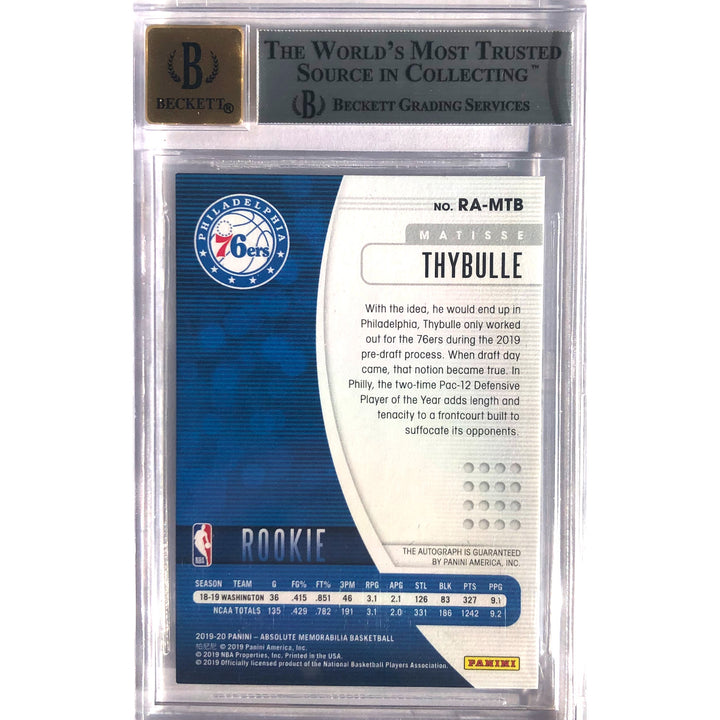 2019-20 ABSOLUTE MEMORABILIA ROOKIE AUTOGRAPHS Matisse Thybulle Level 3 RC NBA Basketball Card 10/10 BGS 8.5 AUTO 10