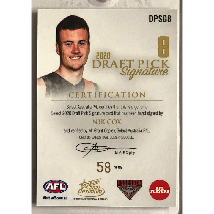 2021 SELECT AFL OPTIMUM Nik Cox Gold Draft Pick Signature 58/85