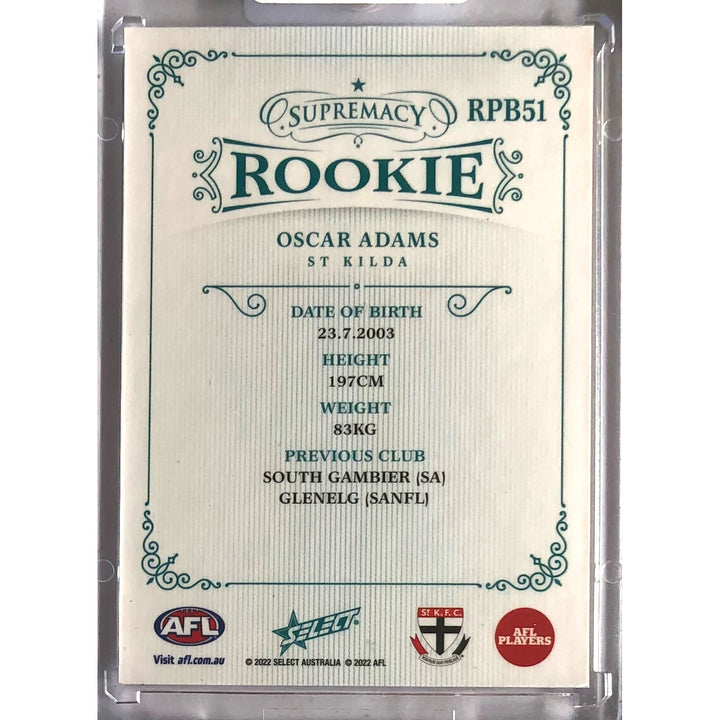 2022 AFL SUPREMACY ROOKIE Blue Oscar Adams 67/75