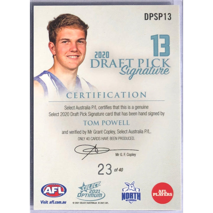 2021 AFL OPTIMUM Tom Powell Platinum Draft Pick Signature 23/40