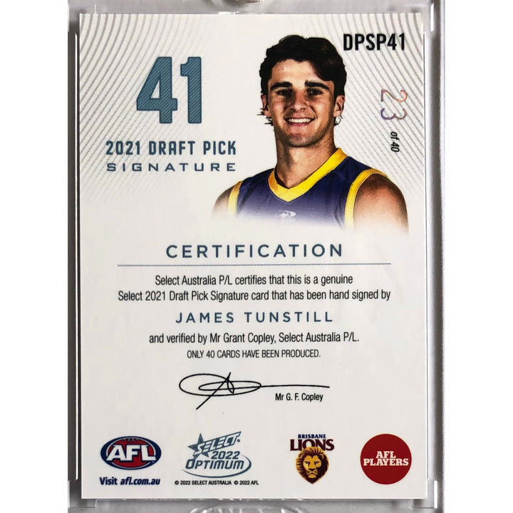 2022 SELECT AFL OPTIMUM James Tunstill Platinum Draft Pick Signature DPS 23/40