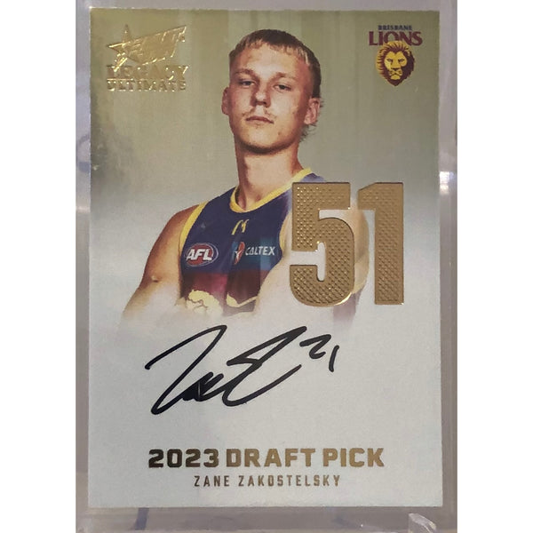 2024 AFL LEGACY Ultimate Zane Zakostelsky Gold Draft Pick Signature Brisbane Lions 70/85