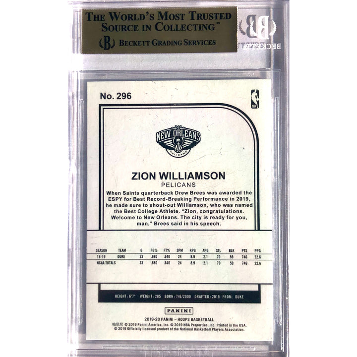 2019-20 PANINI HOOPS Zion Williamson Teal Explosion RC Rookie Basketball Card BGS 9.5