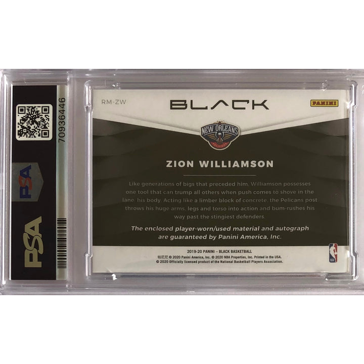 2019-20 PANINI BLACK Zion Williamson RC Memorabilia Siver Patch AUTO PSA RPA 02/25